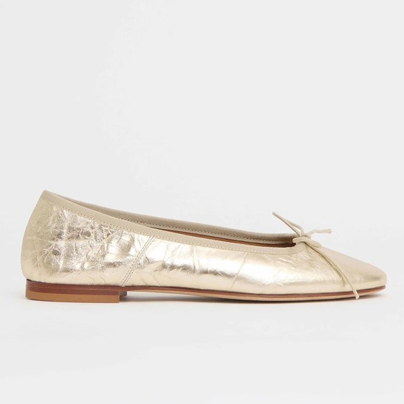MANSUR GAVRIEL Womens Dance Ballerina Flat Size 38.5 Crinkled Gold Leather Italy - Picture 1 of 13